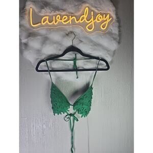 Body Rage Green Leaf Triangle String Bikini Top Womens Large Stoner Grunge